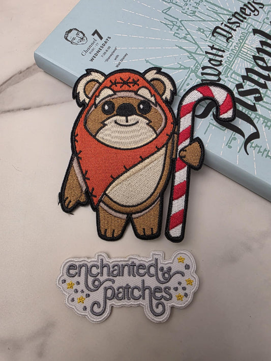 4" SW Star Galaxy Christmas Bear Candy Cane Iron On Patch