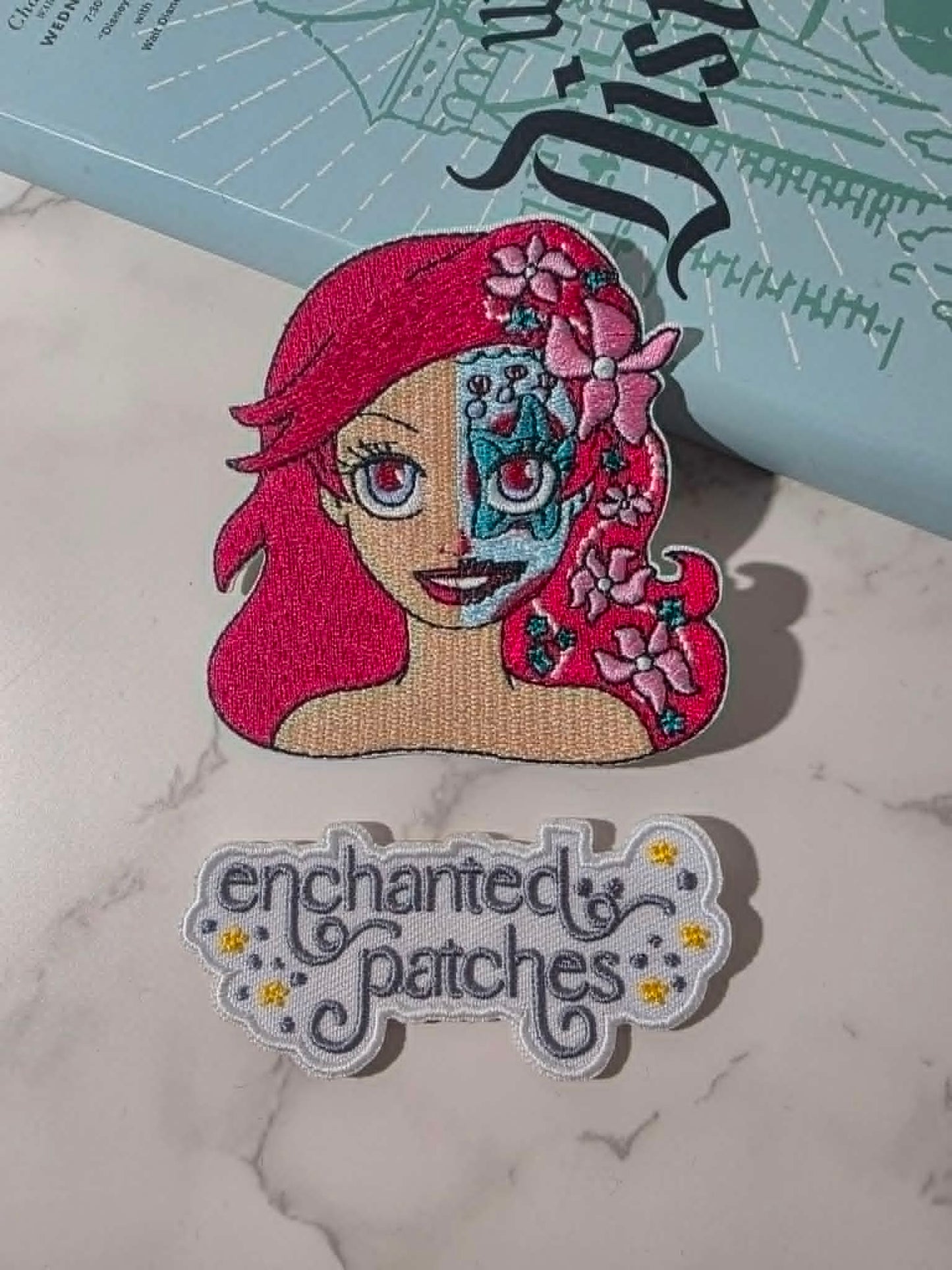 NEW DROP - 3" Half Face Sugar Skull Day of the Dead Mermaid Ariel Princess Embroidered Iron On Patch