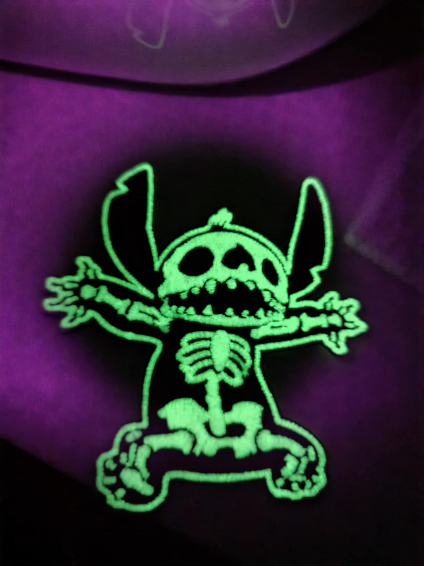 3.5" Glow in the Dark Happiest Park Blue Alien Skeleton Embroidered Iron On Patch