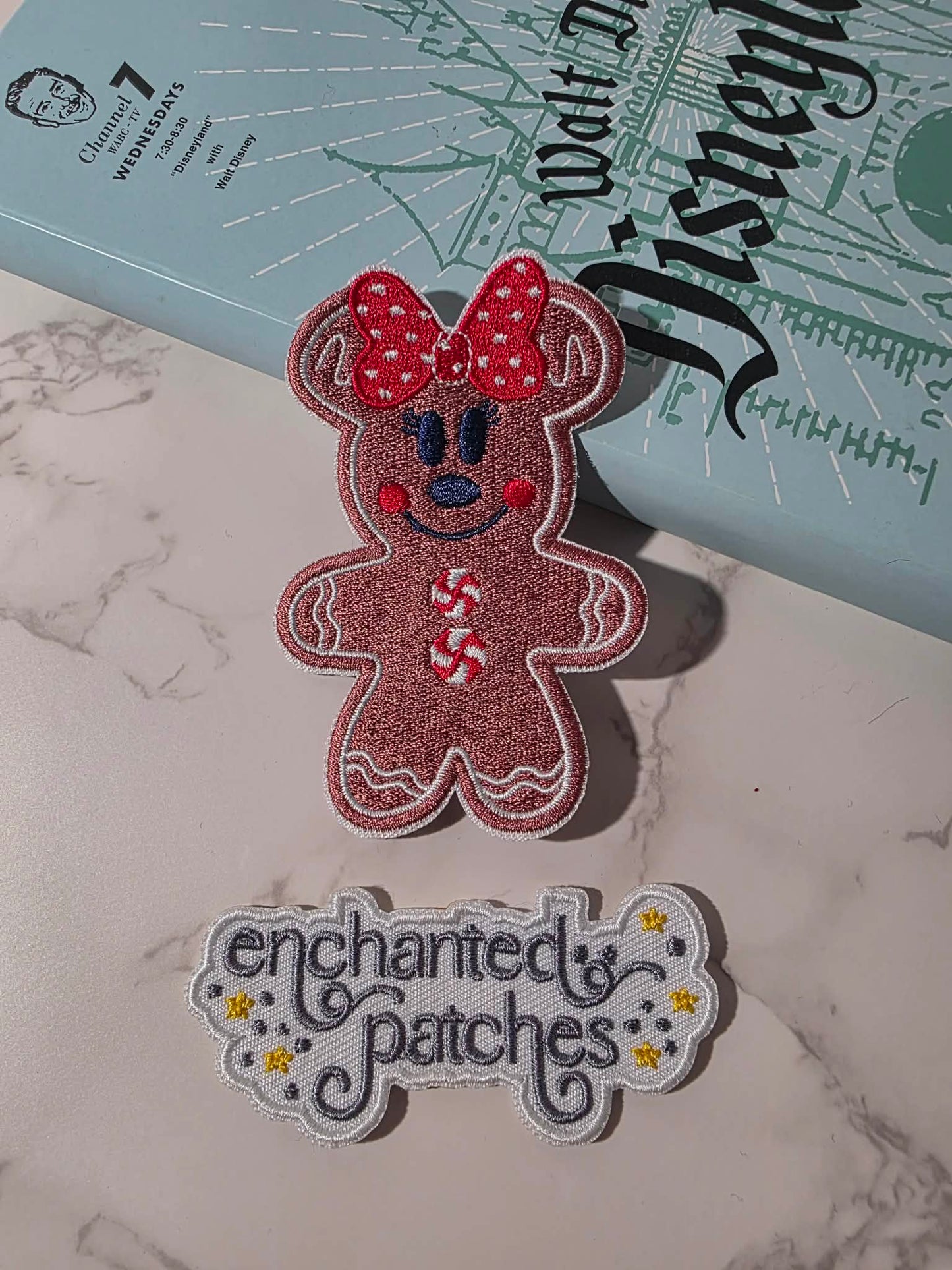3.25" Happiest Mouse Girl Christmas Gingerbread Head Embroidered Iron On Patch
