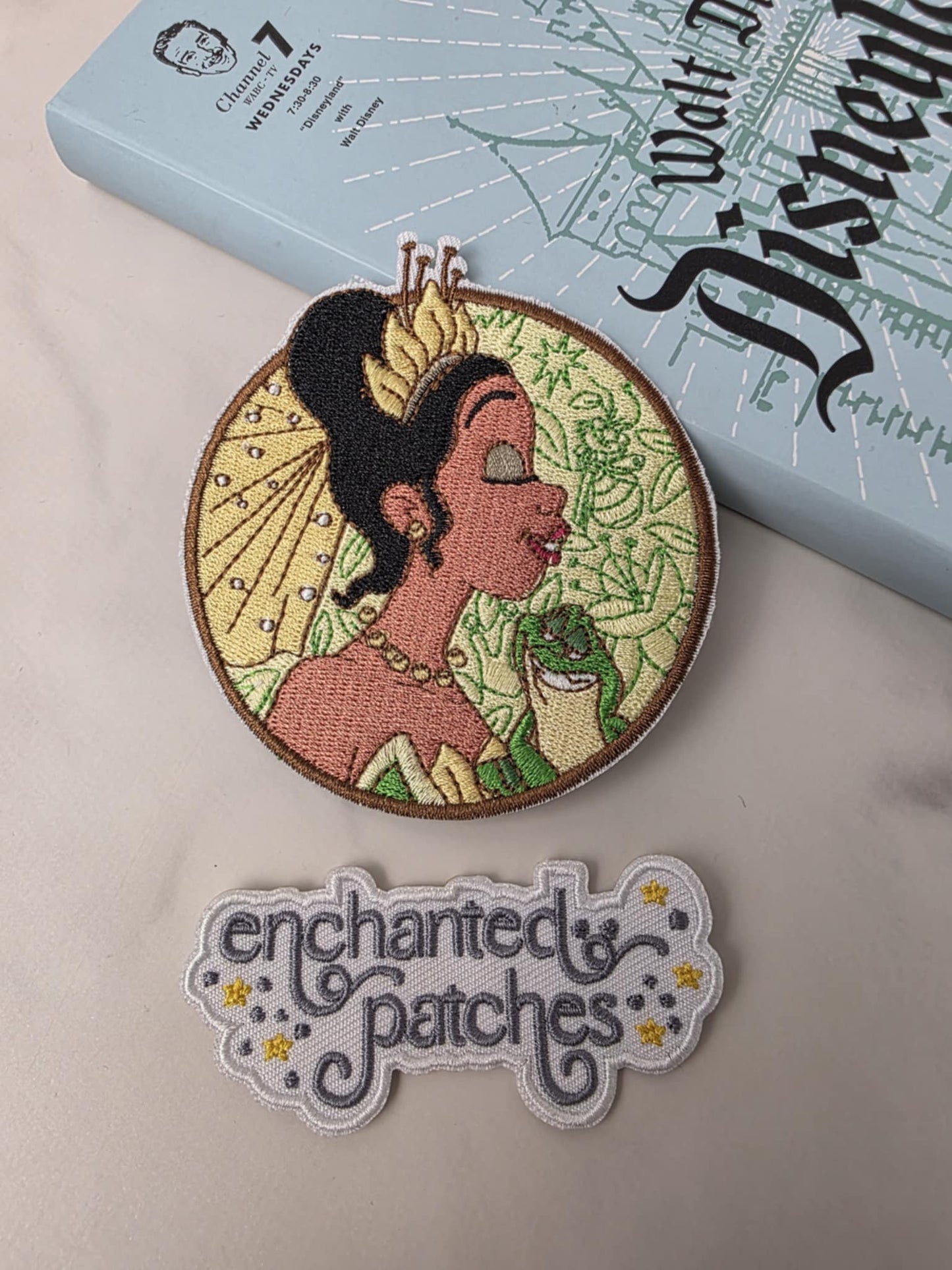 3.5" Bayou Princess Profile and Frog Embroidered Iron On Patch