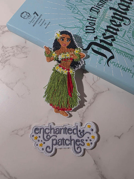 4" Moana Hawaiian Princess in Hula Grass Skirt Embroidered Iron on Patch