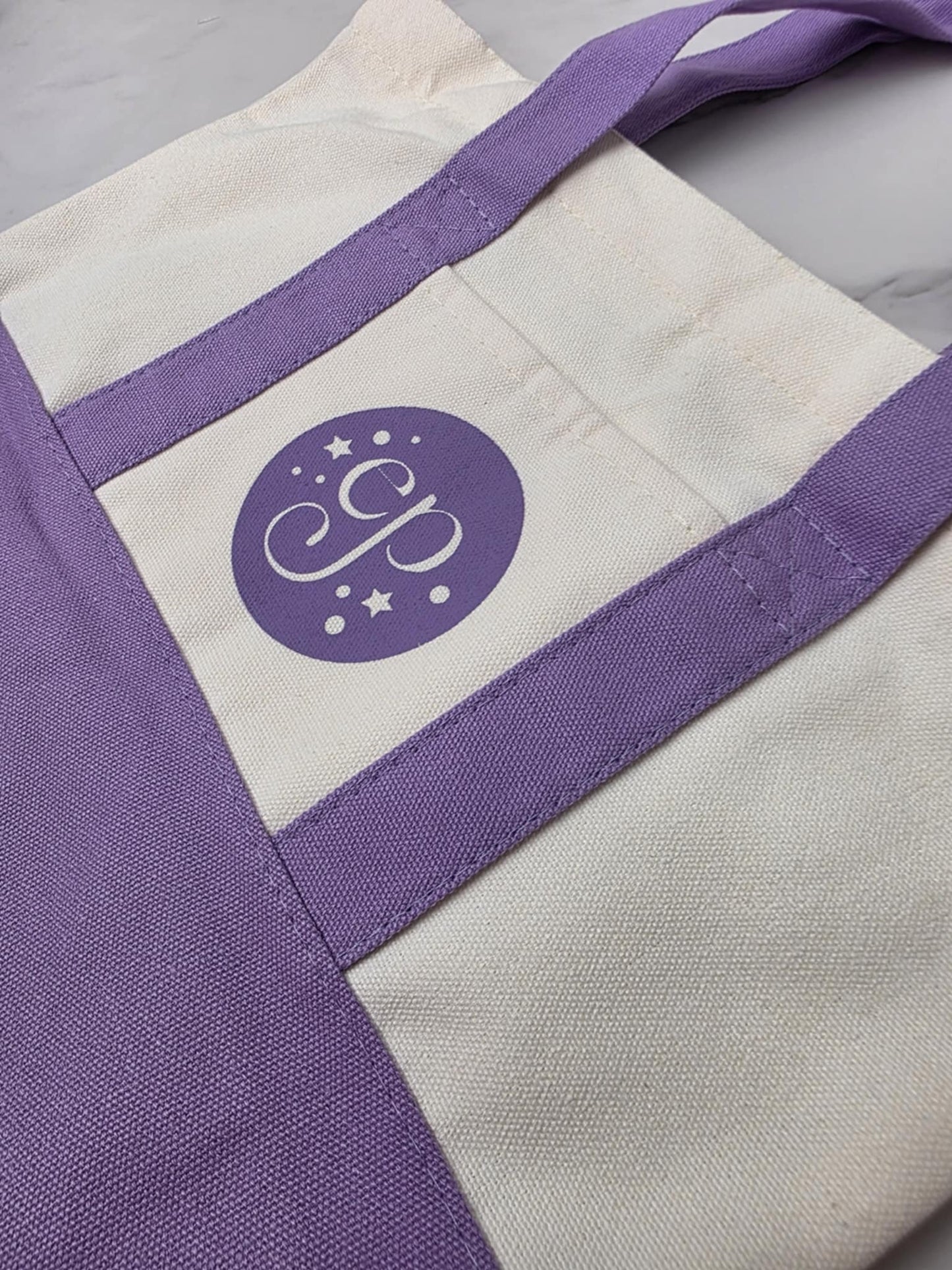 Medium PURPLE 14" x 11" Enchanted Patches Logo Zipper Canvas Tote -- Perfect Grocery/Everyday Bag