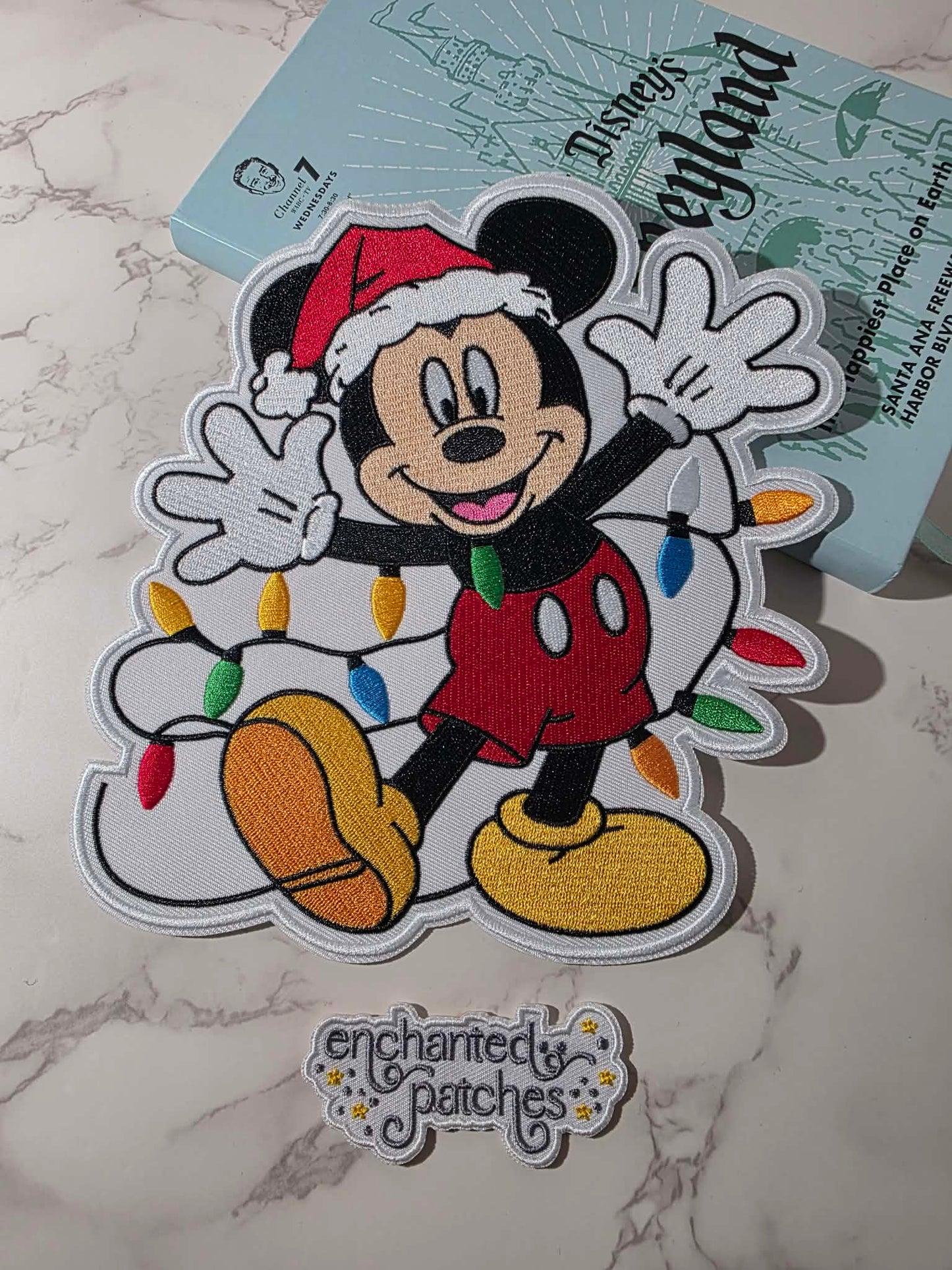 XL 8" Happiest Mouse Christmas Lights Holiday Embroidered Iron On Patch