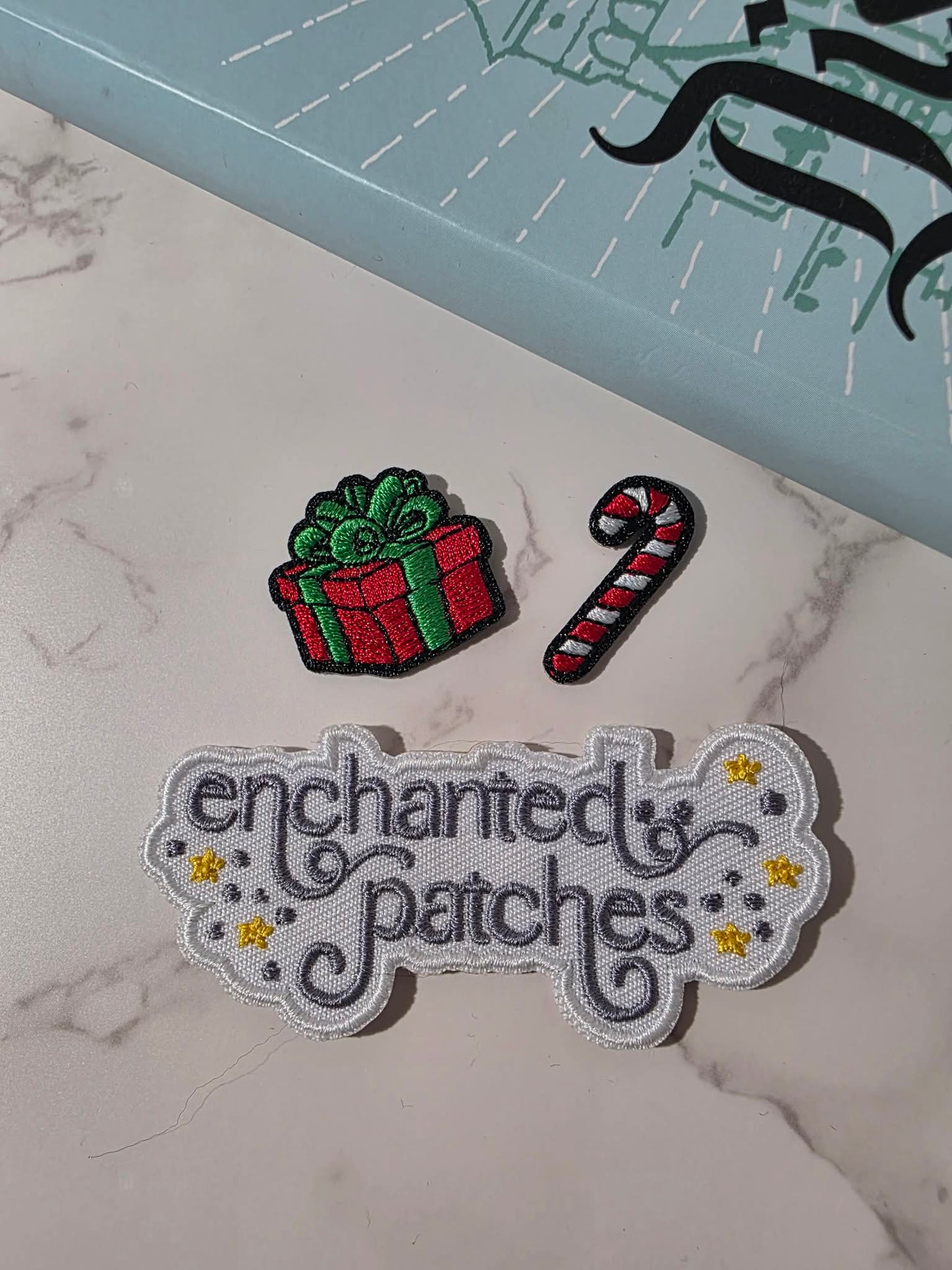 2pc - 1" Mini Christmas Present Gift Candy Cane Embroidered Iron On