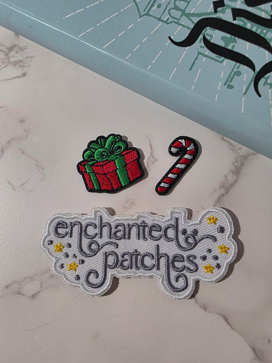 2pc - 1" Mini Christmas Present Gift Candy Cane Embroidered Iron On