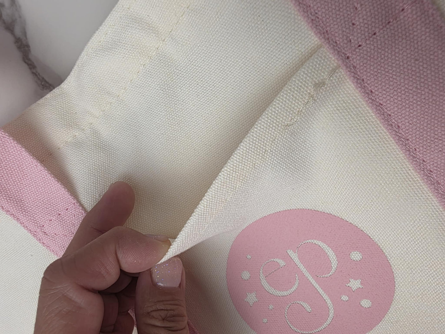 Medium BLANK PINK 14" x 11" Enchanted Patches Logo Zipper Canvas Tote -- Perfect Grocery/Everyday Bag