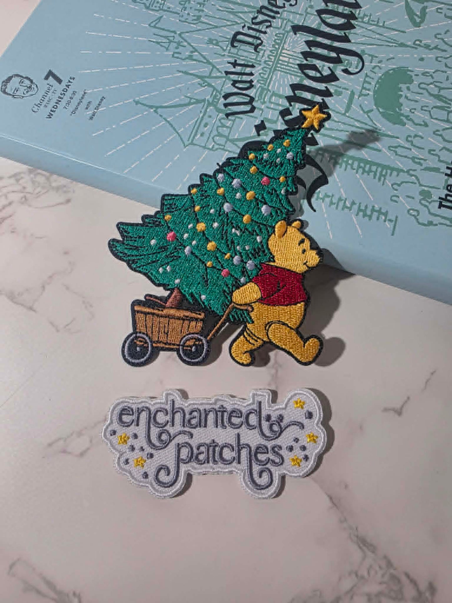 NEW DROP - 4" Winnie the Pooh Carrying Christmas Tree Embroidered Iron On Patch