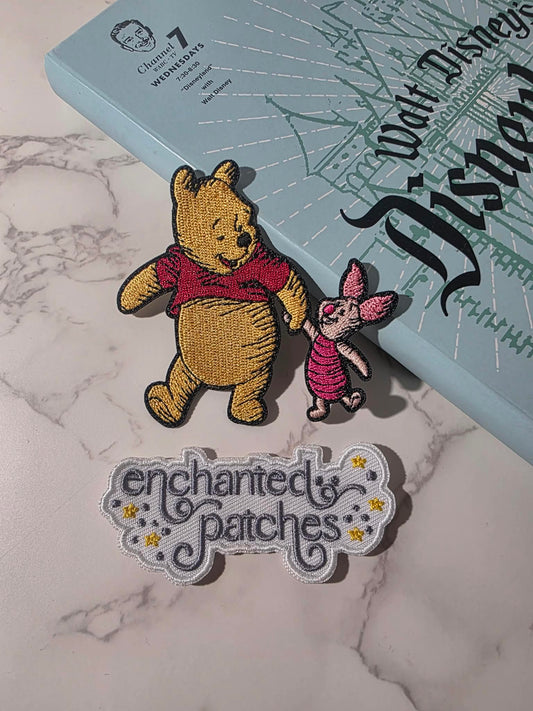 NEW DROP - 3" Sketch Winnie the Pooh Holding Piglet's Hand Embroidered Iron On Patch