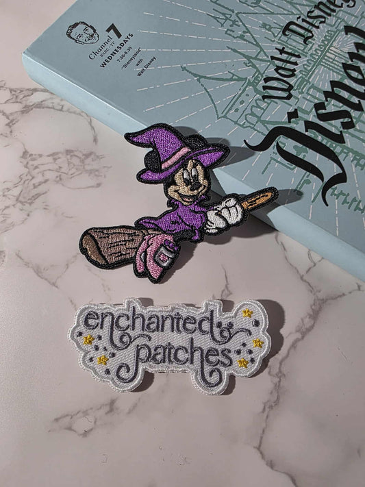 LAST TEN - 3" Girl Magical Mouse Halloween Witch with Broom Embroidered Iron On Patch