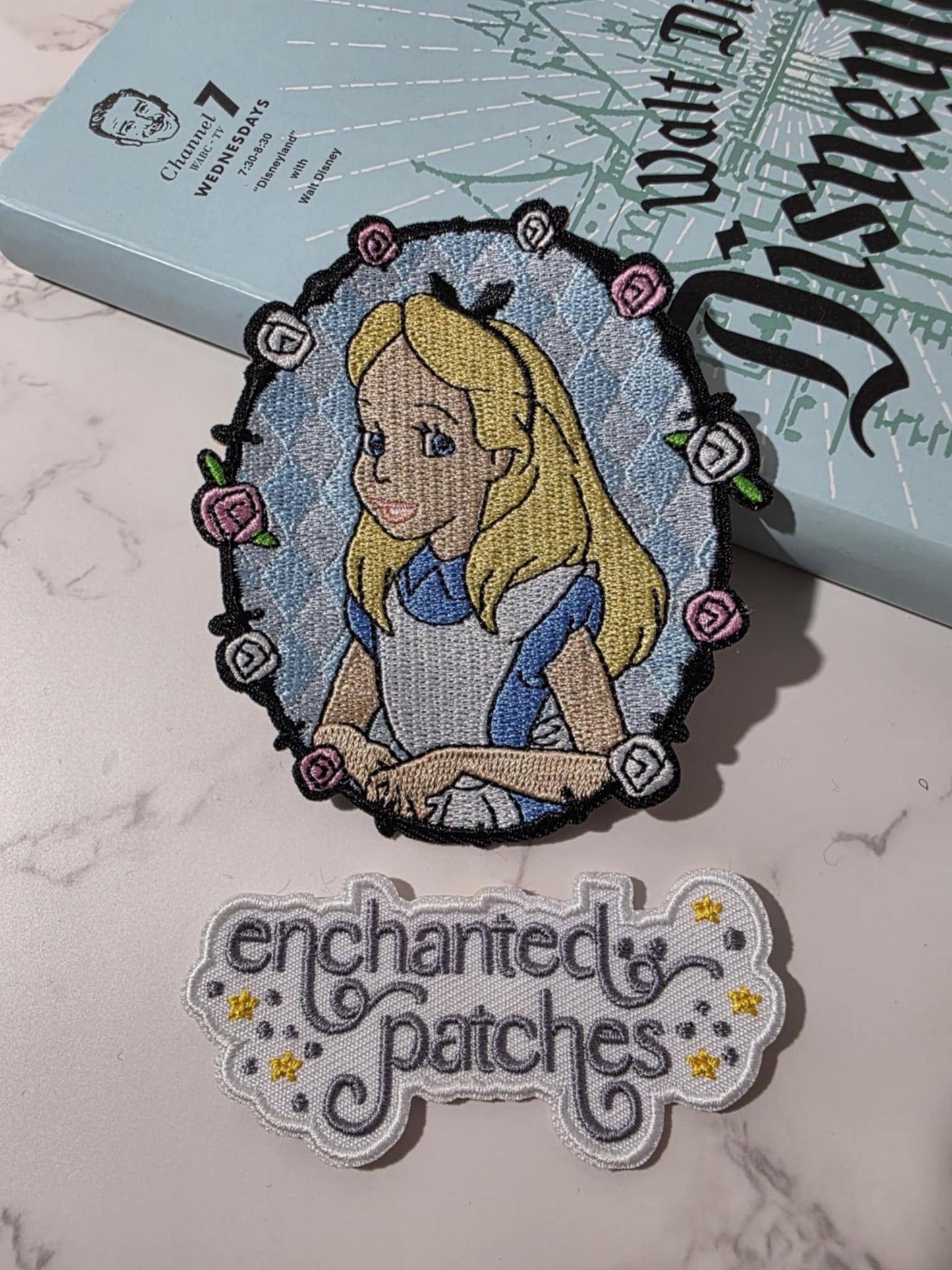3.5" Wonderland Princess in Baby Blue White Checker Embroidered Iron On Patch