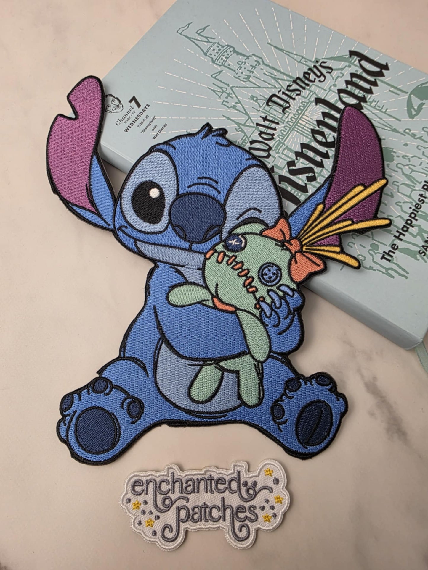 XL 8" Blue Alien Hugging Scrump Doll Embroidered Iron On Patch