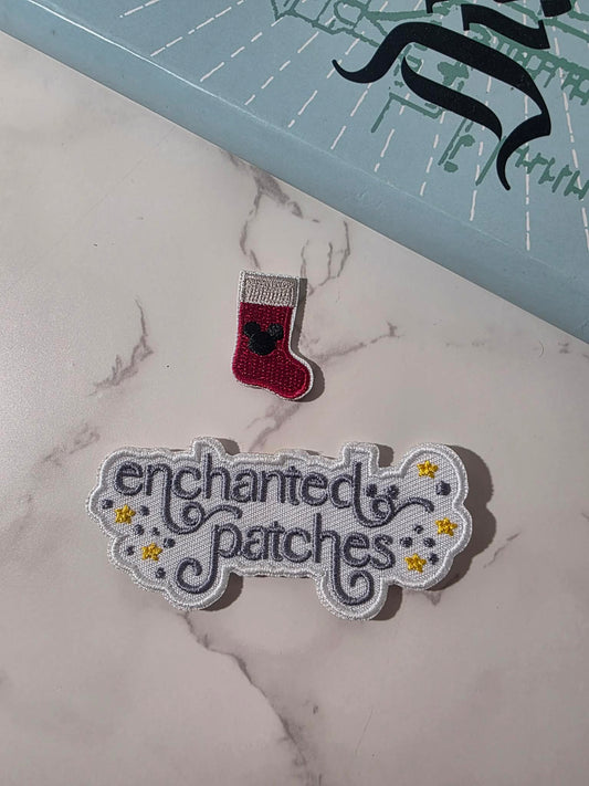 1" Mini Red Christmas Stocking Embroidered Iron On Patch