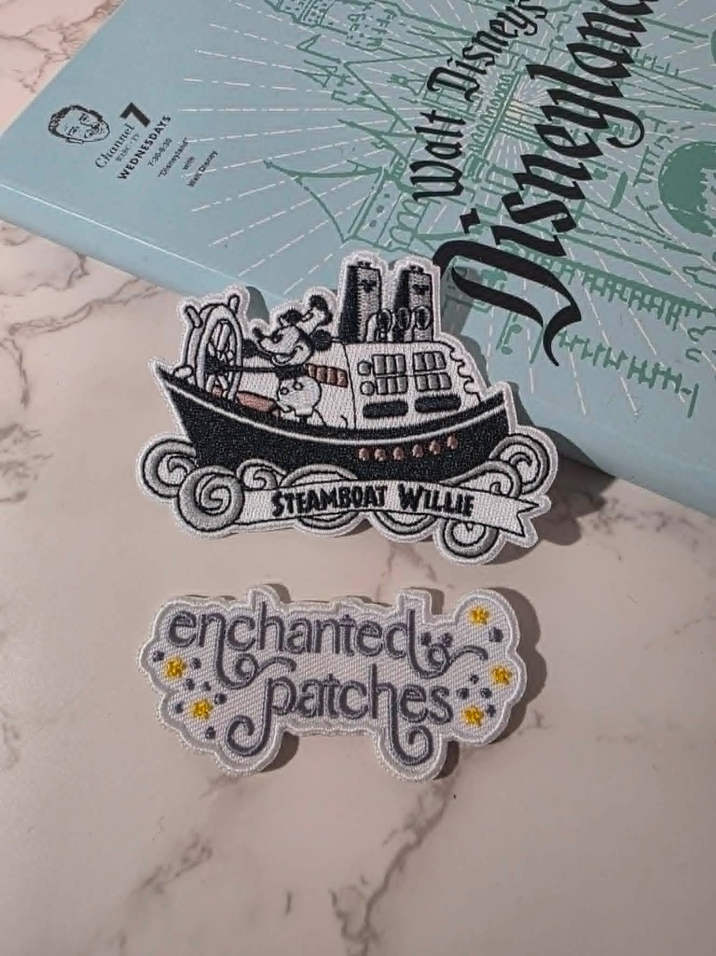 3.5" Happiest Park Steamboat Willie Sailor Vintage Black White OG Iron On Patch