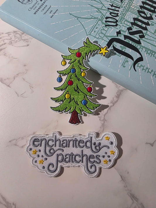 NEW DROP - 3" Grinch Christmas Tilted Tree Embroidered Iron On Patch