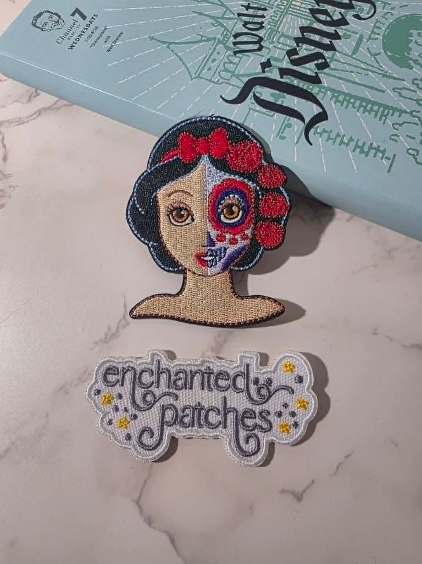 NEW DROP - 3" Half Face Sugar Skull Day of the Dead Snow White Princess Embroidered Iron On Patch