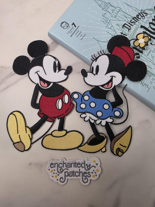 XL 8" Happiest Park Girl Boy Mouse Couple Embroidered Iron On Patch