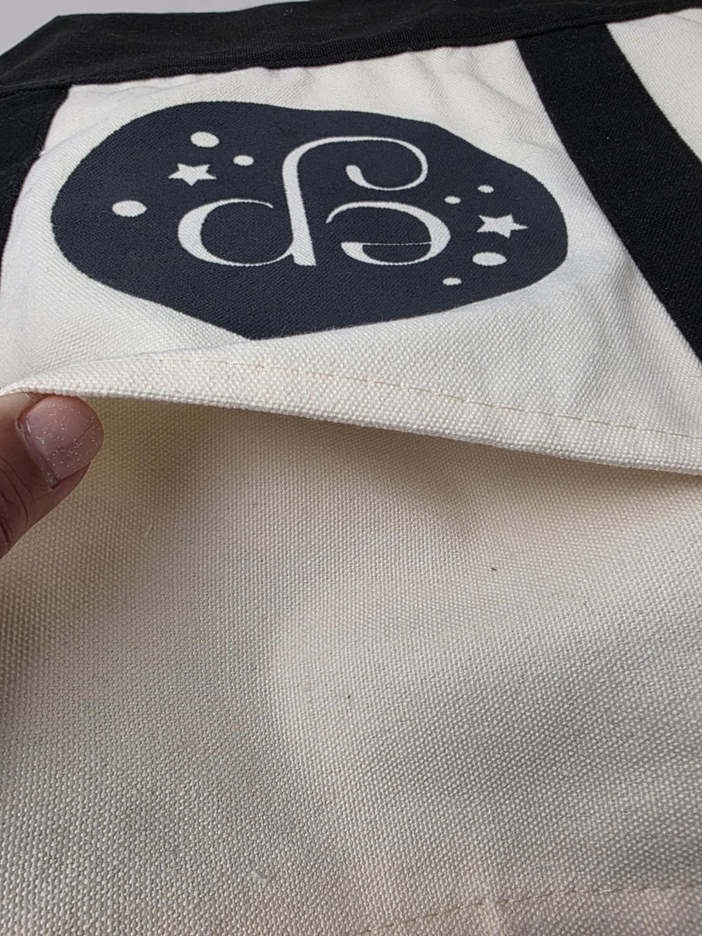 Medium BLANK BLACK 14" x 13" Enchanted Patches Logo Zipper Canvas Tote -- Perfect Grocery/Everyday Bag