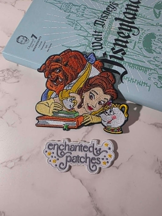 NEW DROP - 4" Belle Beauty and the Beast Princess with Books Embroidered Iron On Patch