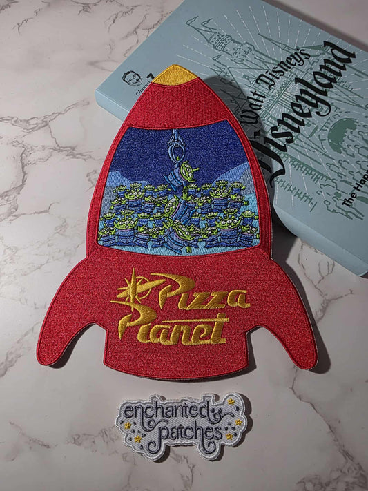 8" XL Toy Story Pizza Planet Alien Spaceship Embroidered Iron On Patch