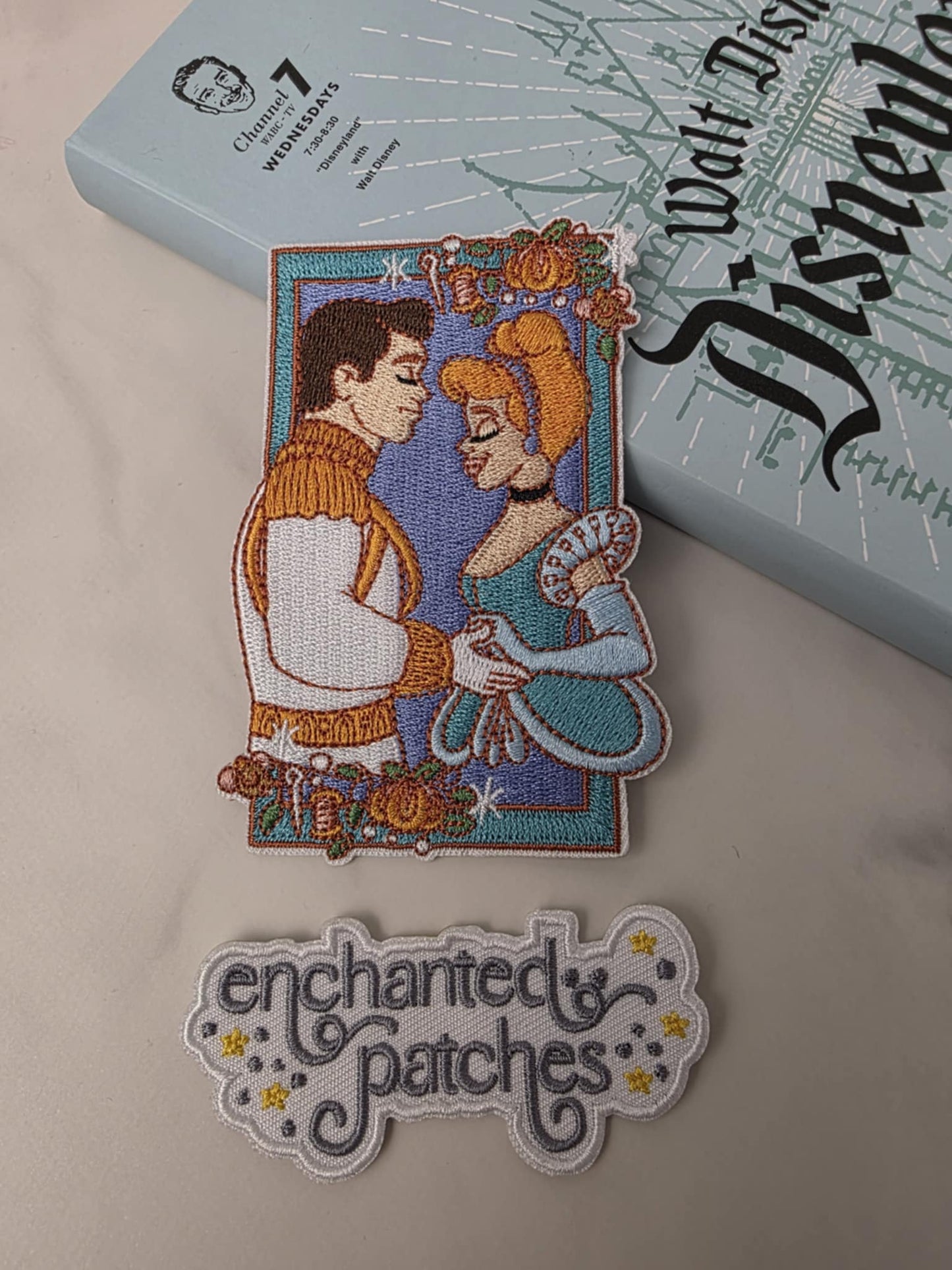 4" Glass Slipper Princess with Prince Couple in Frame Embroidered Iron On Patch