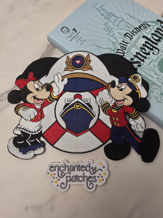 XL 8" Happiest Park Cruise Girl Boy Mouse Captain Embroidered Iron On Patch