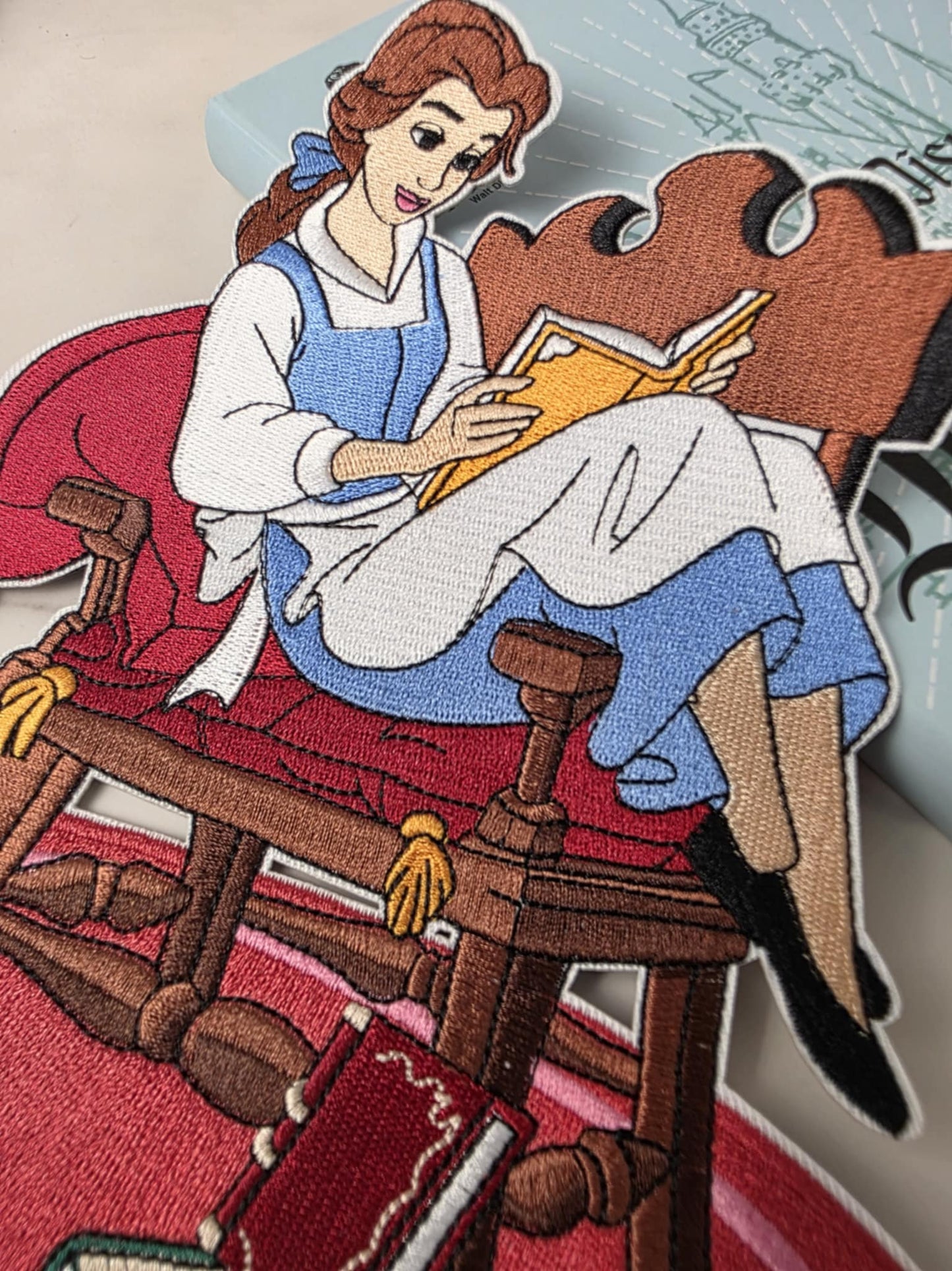 8" XL Reading Princess in Chair Embroidery Iron On Patch