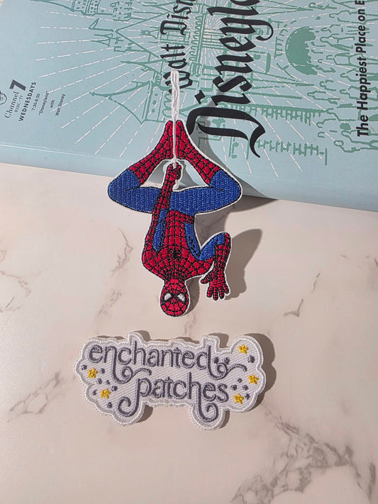 4" Spiderman Hanging from the Web Embroidered Iron On Patch