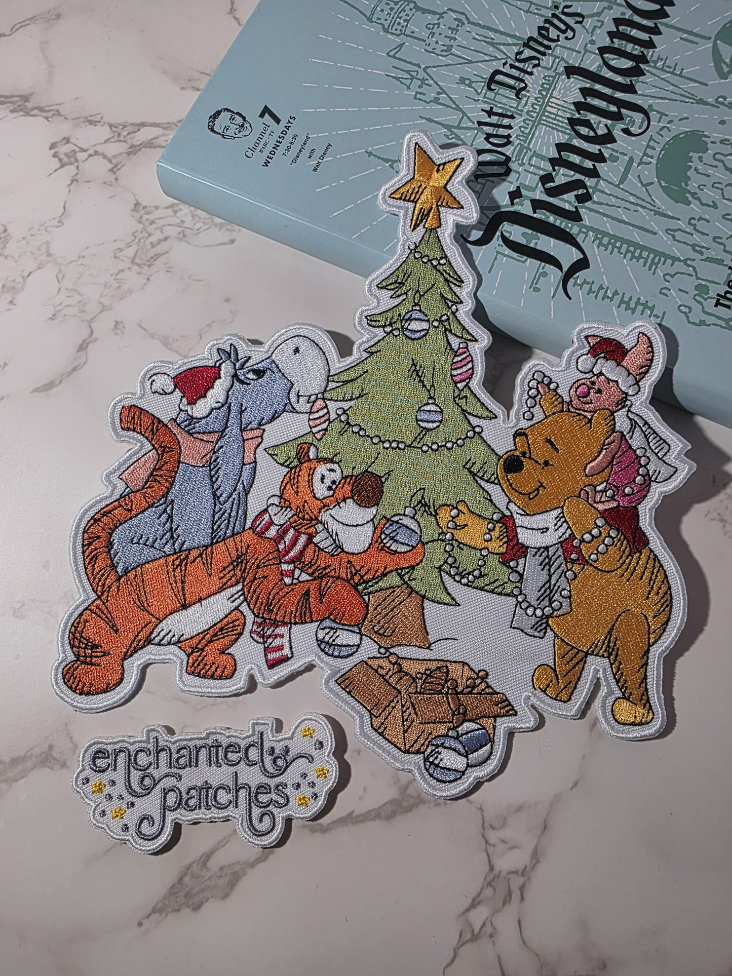 XL 8" Winnie the Pooh and Friends Christmas Holiday Tree Embroidered Iron On Patch