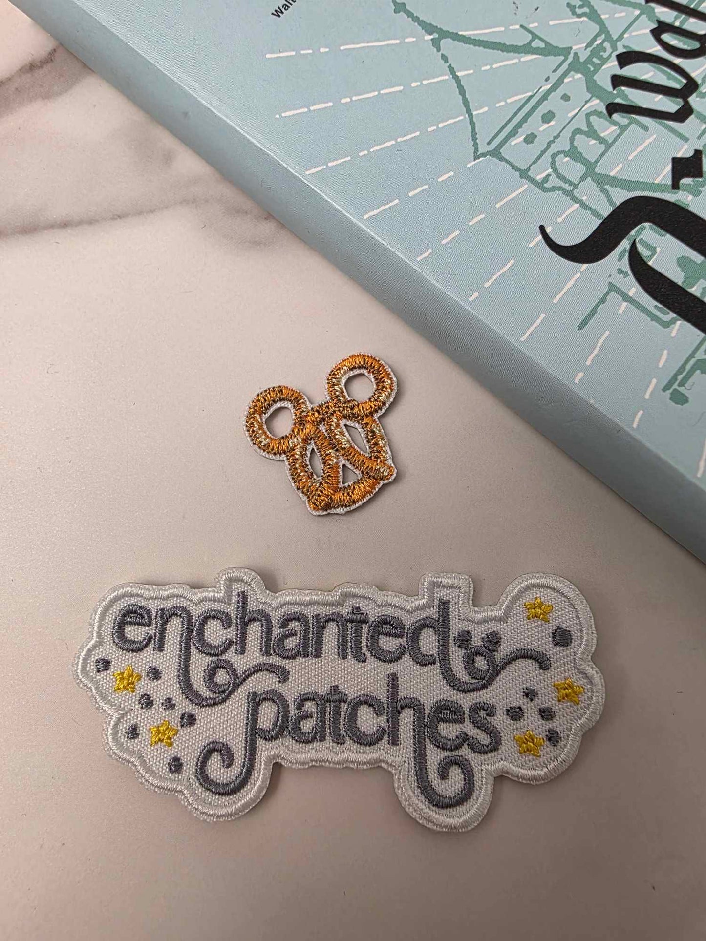 1" Mini Happiest Park Mouse Shaped Pretzel Snack Embroidered Iron On Patch