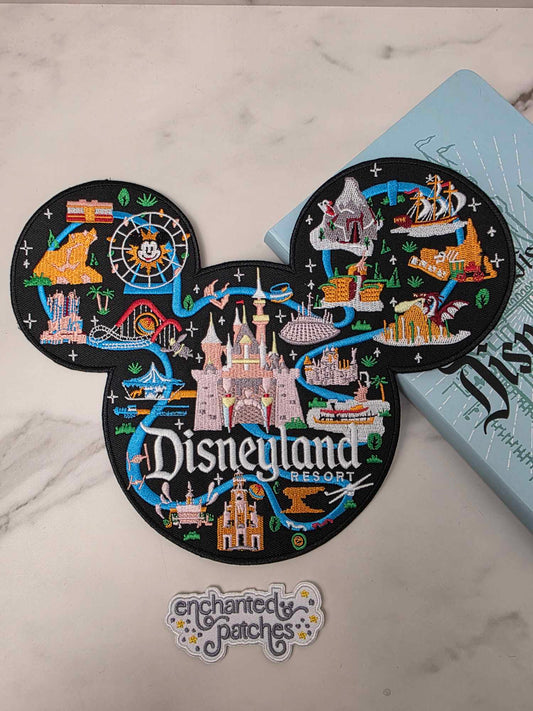 LAST ONE - 10" XL Happiest Park Land Logo Map Mouse Head Embroidered Iron On Patch