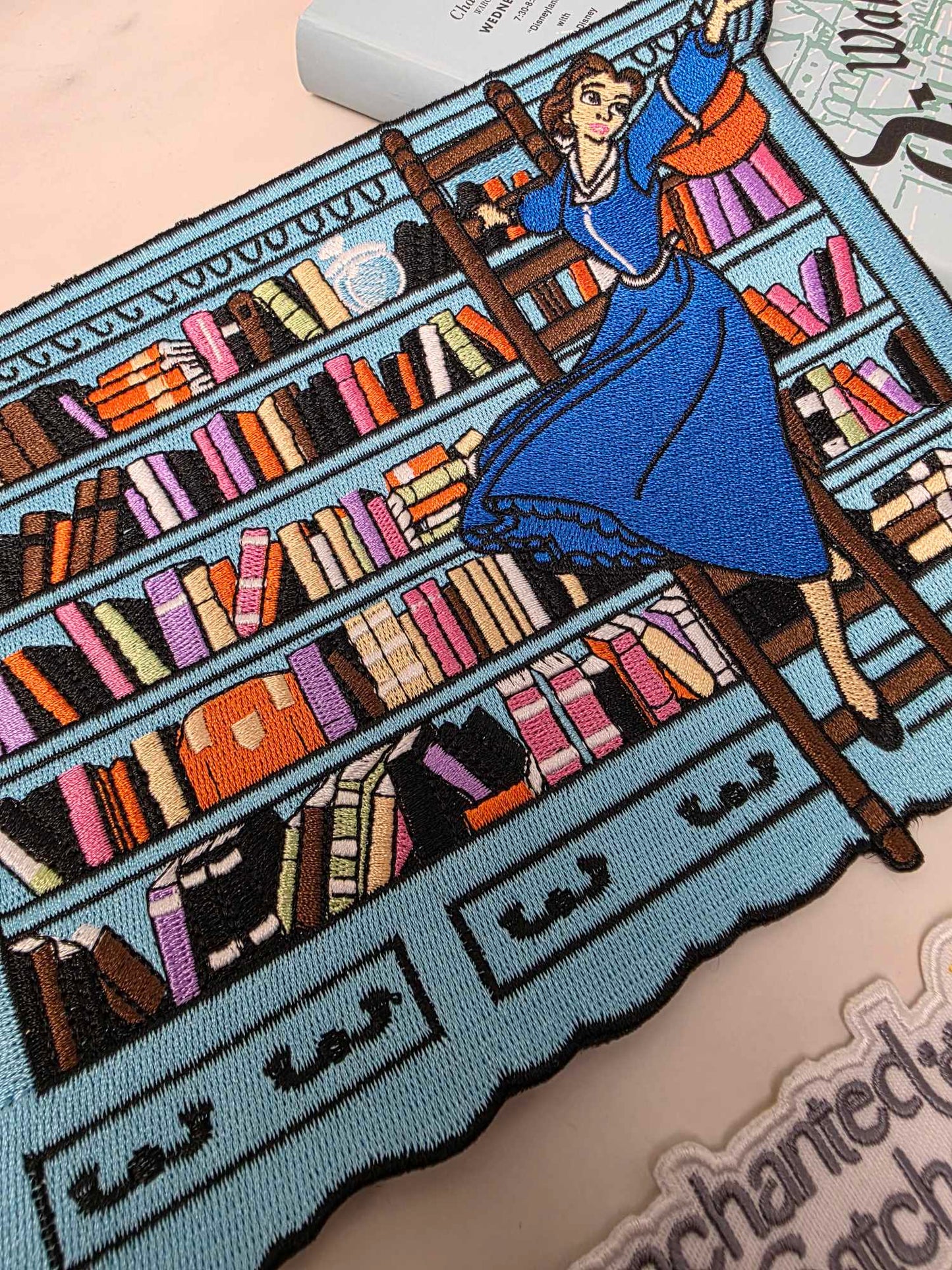LAST ONE - 8" XL Reading Princess in Library Embroidery Iron On Patch