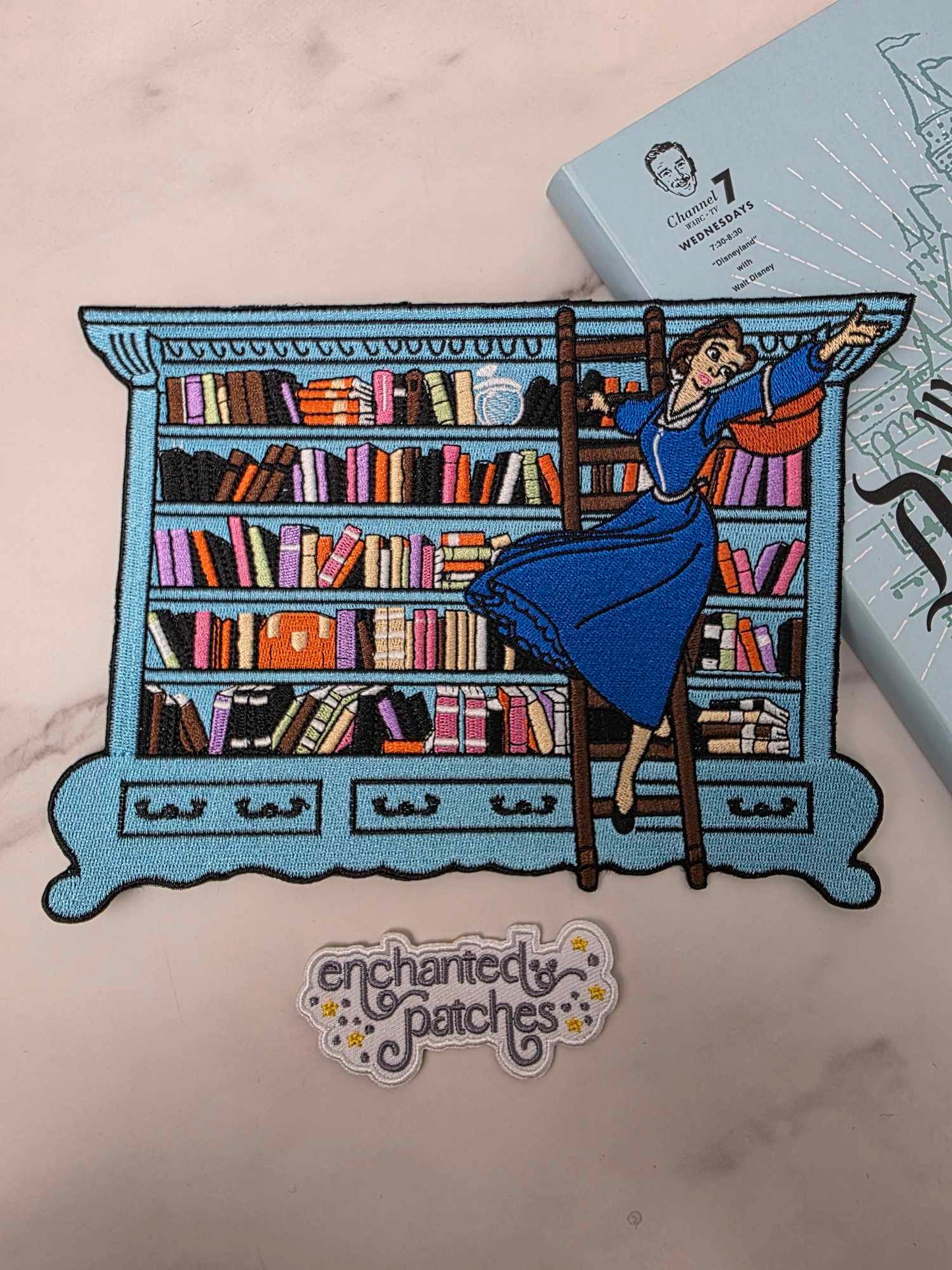 LAST ONE - 8" XL Reading Princess in Library Embroidery Iron On Patch