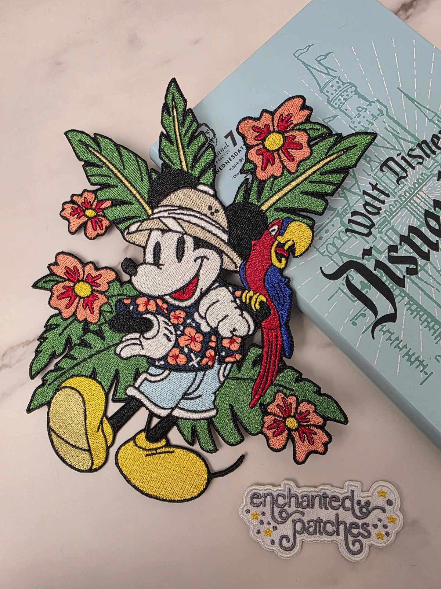 8" XL Happiest Park Mouse in Hawaiian Outfit Embroidered Iron On Patch