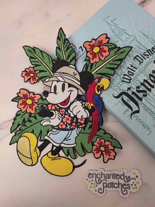 8" XL Happiest Park Mouse in Hawaiian Outfit Embroidered Iron On Patch