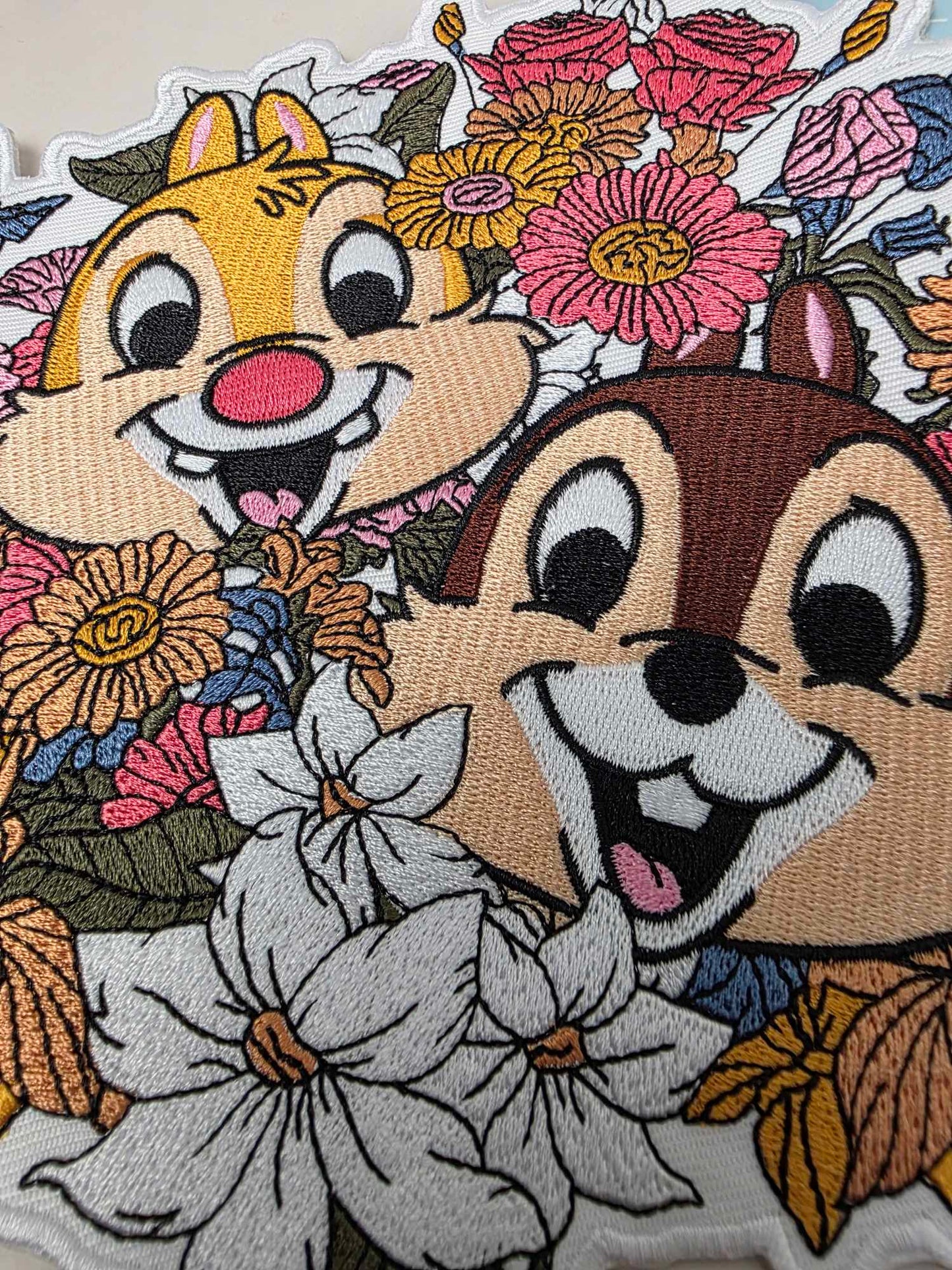 XL 8" Happiest Park Chipmunks with Flowers Iron On Patch