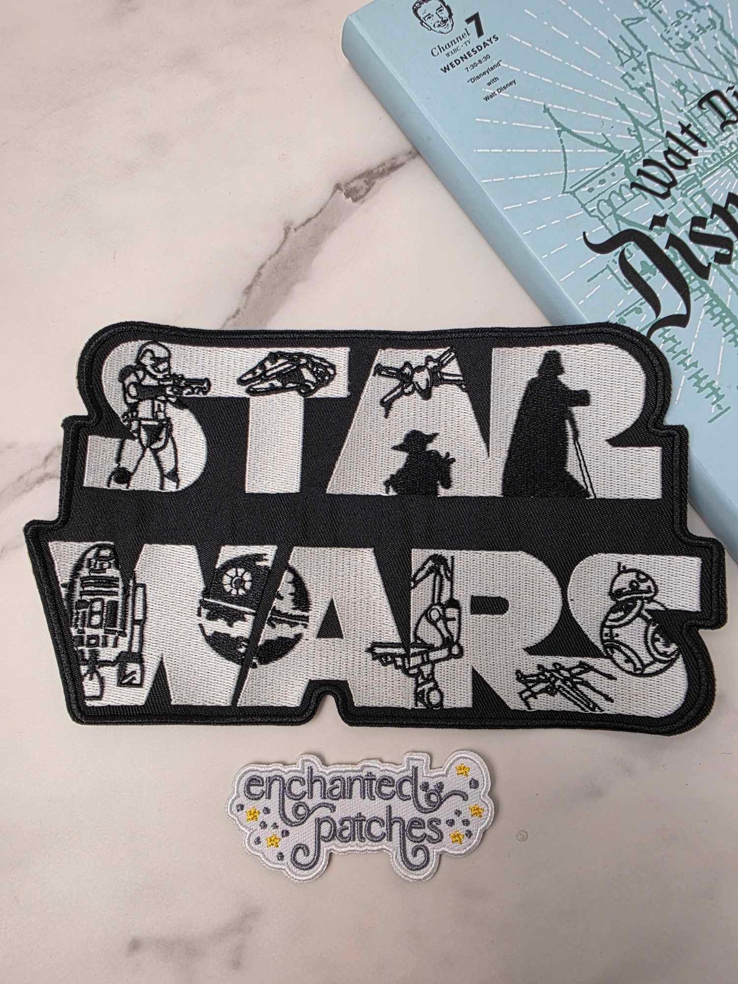LAST ONE - 8" XL GLOW in the DARK Star Galaxy Logo Droids Happiest Park May the 4th Embroidered Iron On Patch