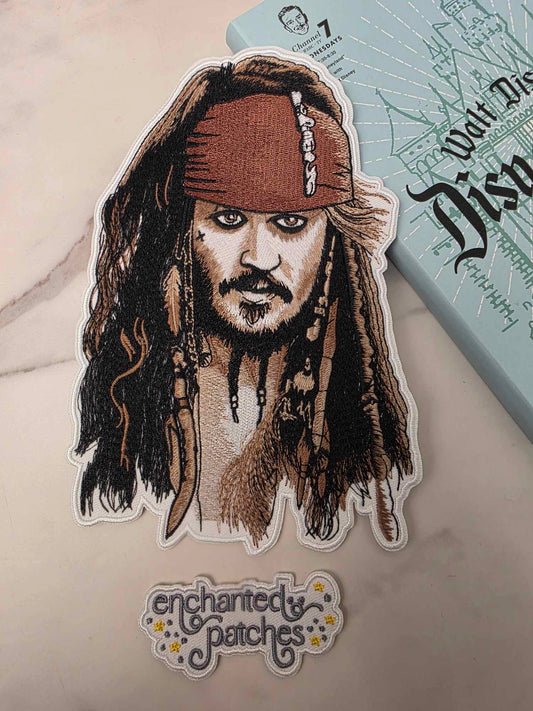 8" XL Pirates Head Happiest Park Ride Jack Sparrow Iron On Patch