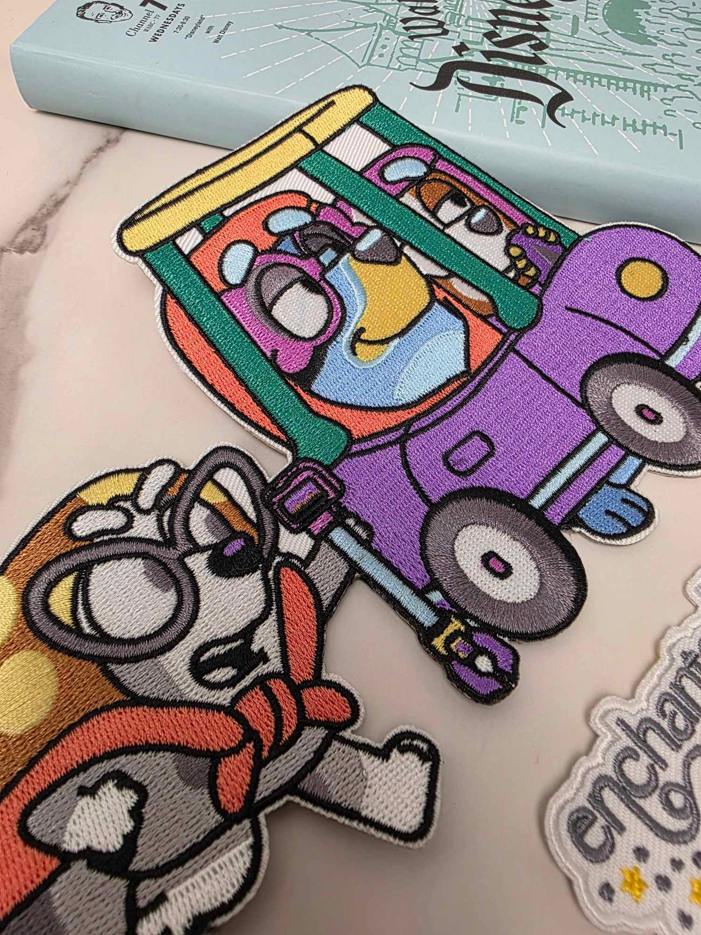 XL 8" Blue Heeler Sisters Dressed as Grannies in Car Iron On Patch