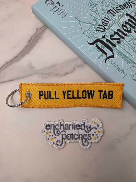 5" Pull Yellow Tab Double Sided Embroidered Keychain