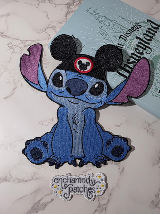 XL 8" Blue Alien wearing Mouse Hat Embroidered Iron On Patch