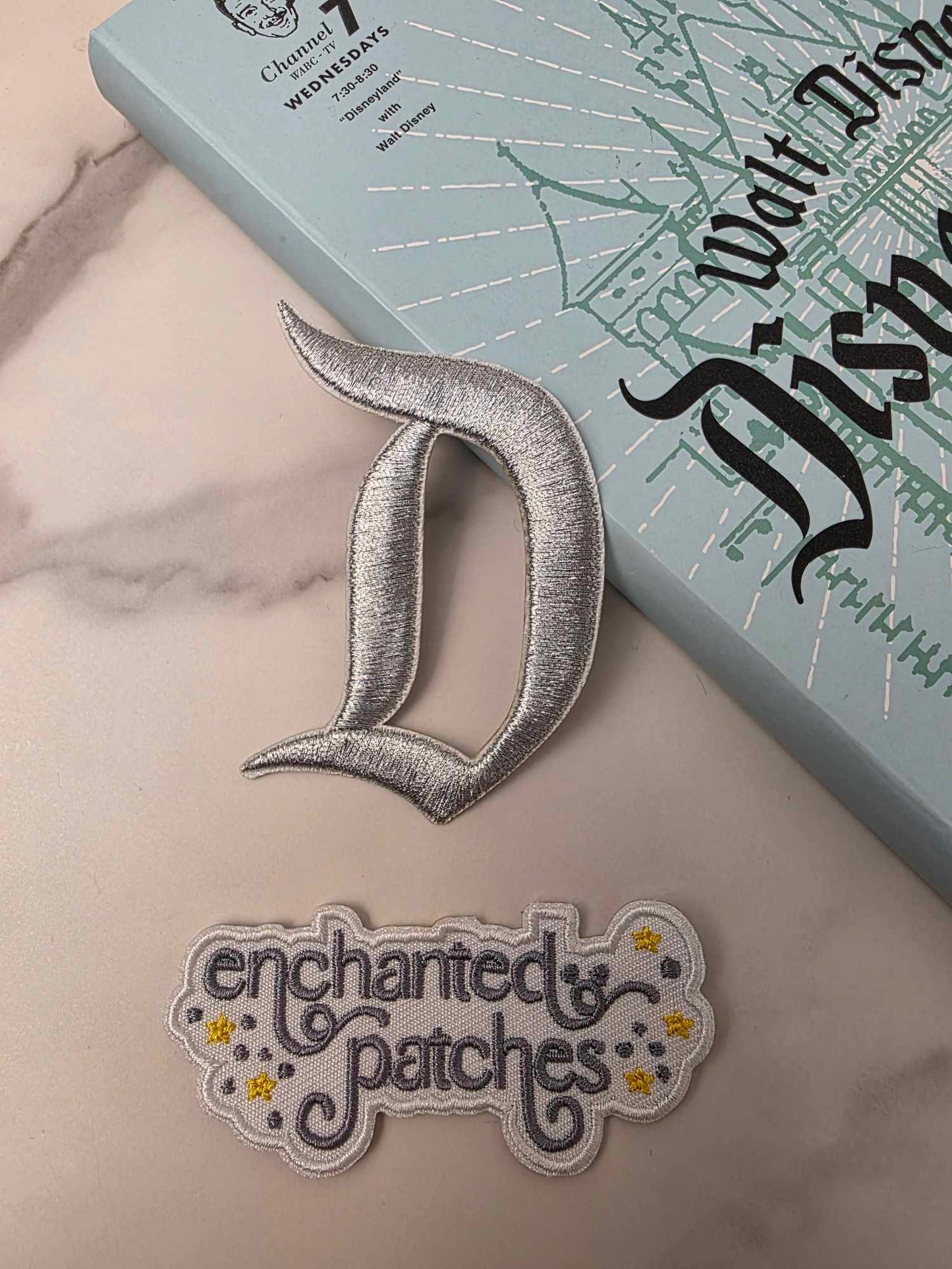 3" Happiest Park Logo Metallic Silver Sign Iron On Patch