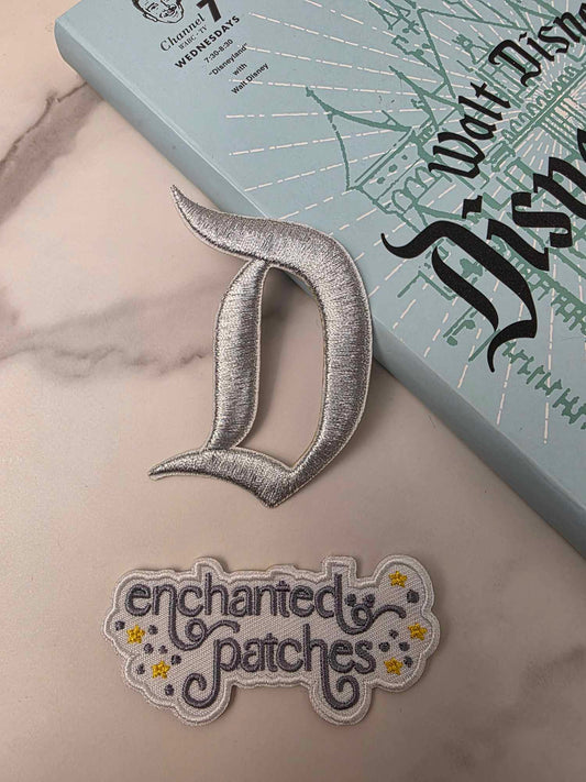 3" Happiest Park Logo Metallic Silver Sign Iron On Patch
