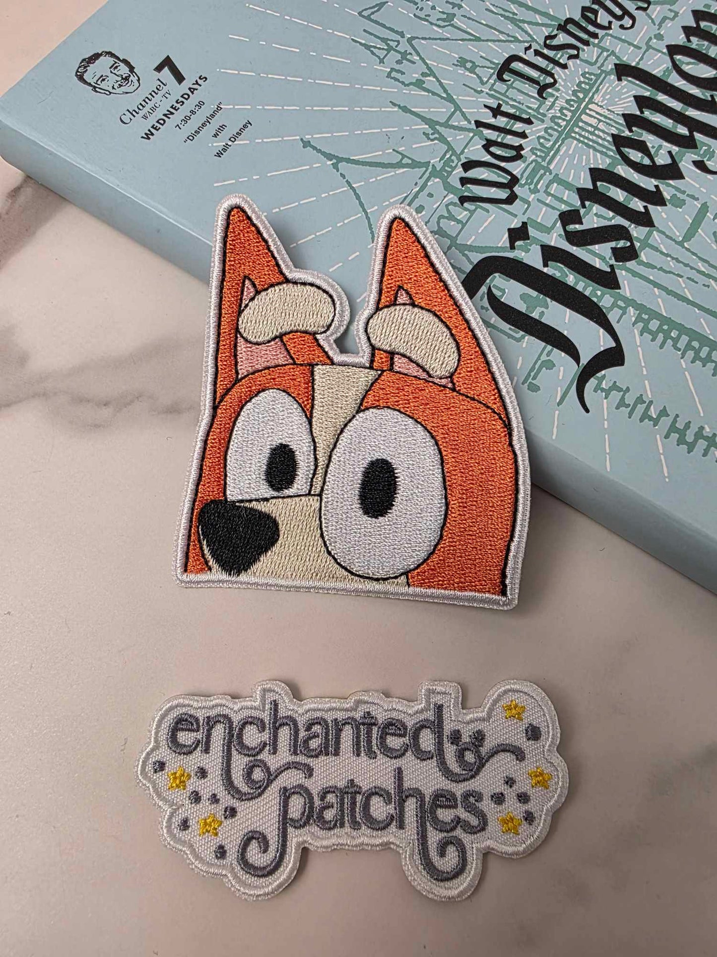 3" Blue Heeler Bluey Orange Sister Dog Peekaboo Iron On Patch