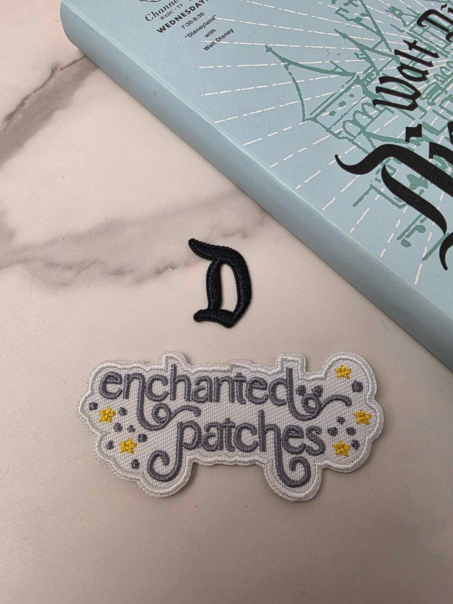 1" Mini Happiest Park D Black Logo Embroidered Iron On Patch