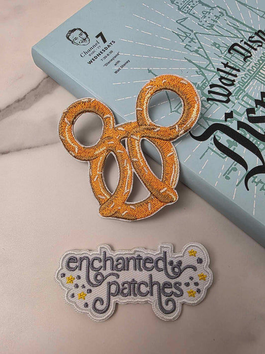 LAST TWO - 3" Happiest Park Mouse Shaped Pretzel Snack Embroidered Iron On Patch