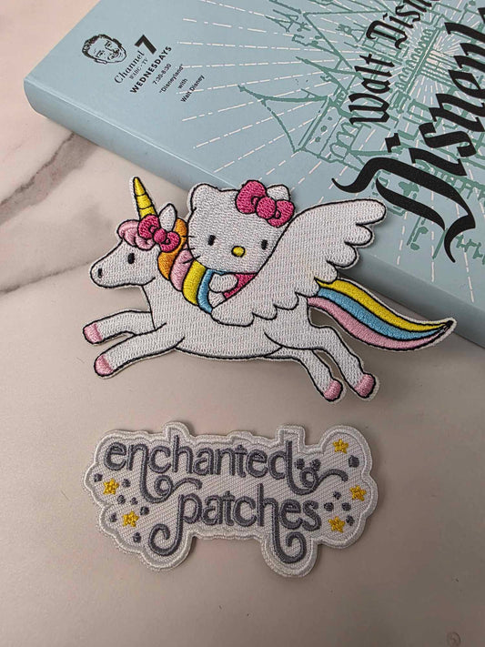 4" Anime Japanese Cat Hello Kitty on Unicorn Embroidered Iron On Patch
