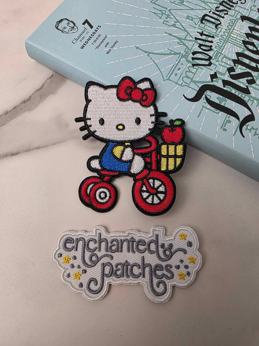 3" Anime Japanese Cat Hello Kitty on Bike Classic Embroidered Iron On Patch