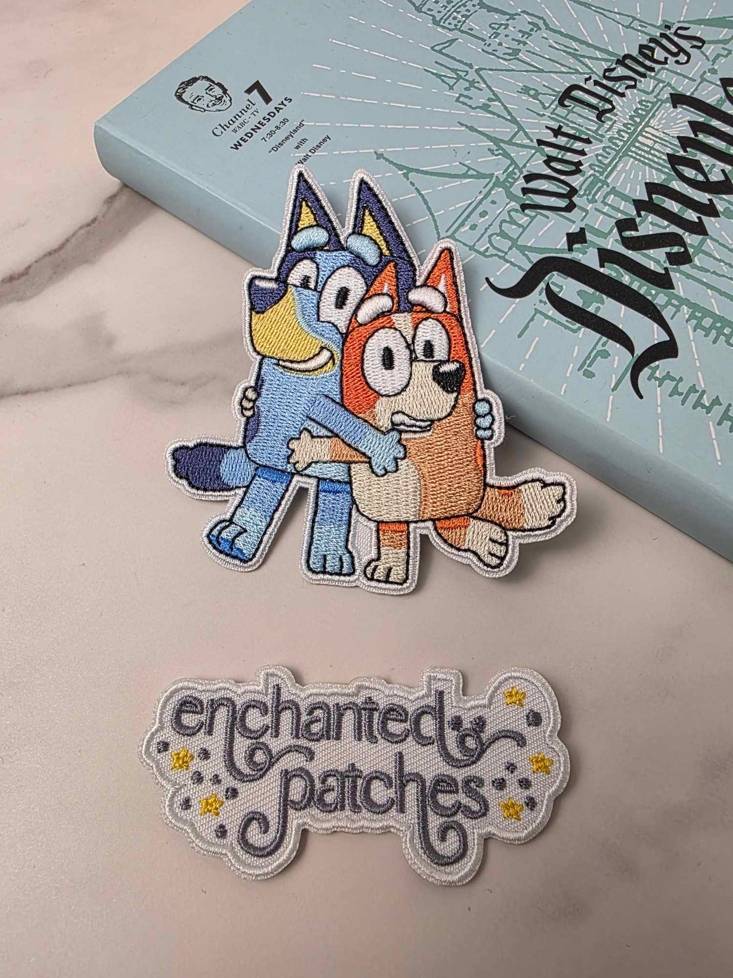 3.5" Blue Heeler Sisters Hugging Embroidered Iron On Patch
