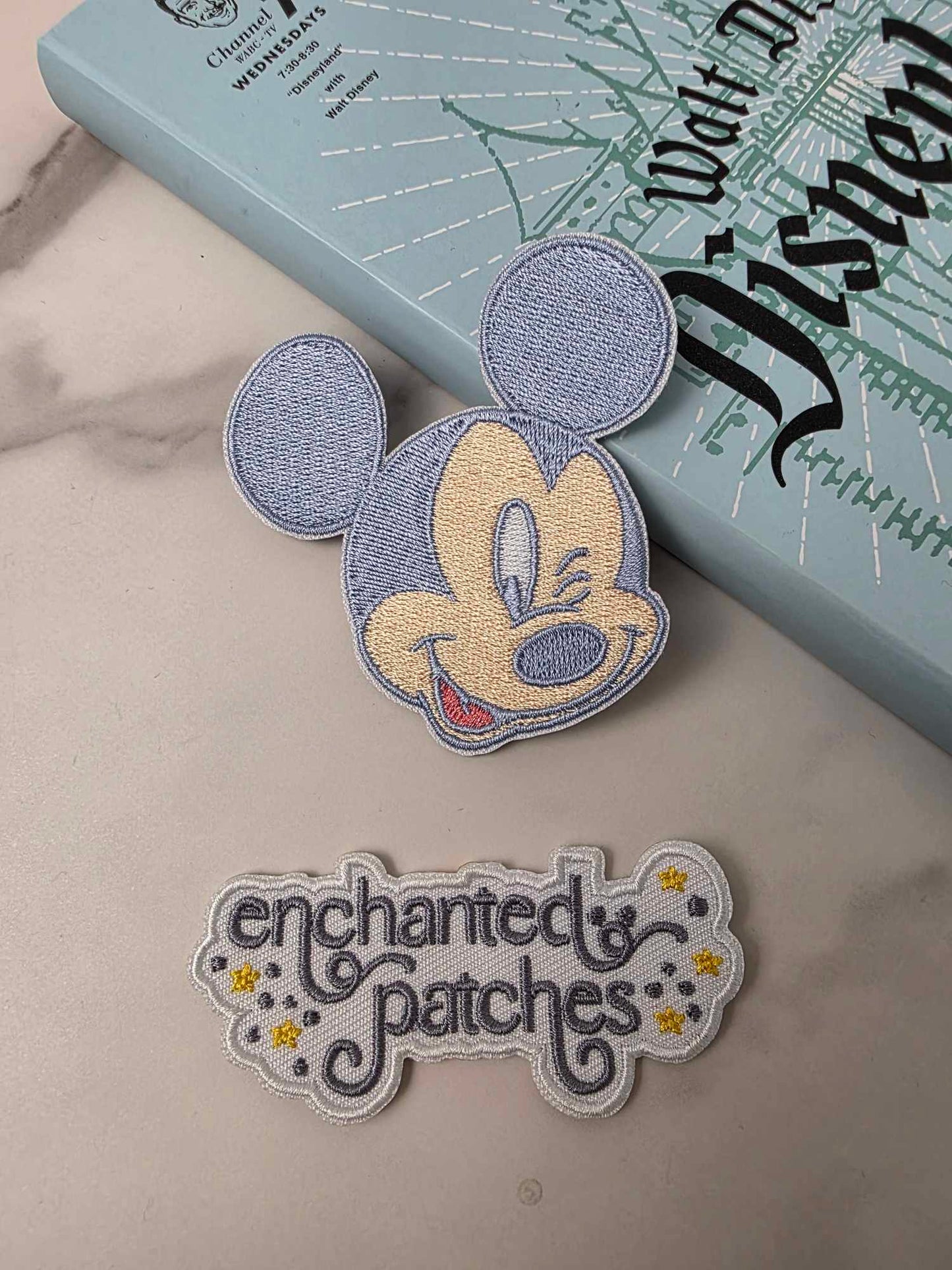 3" Pastel Blue Winking Mouse Head Iron On Patch